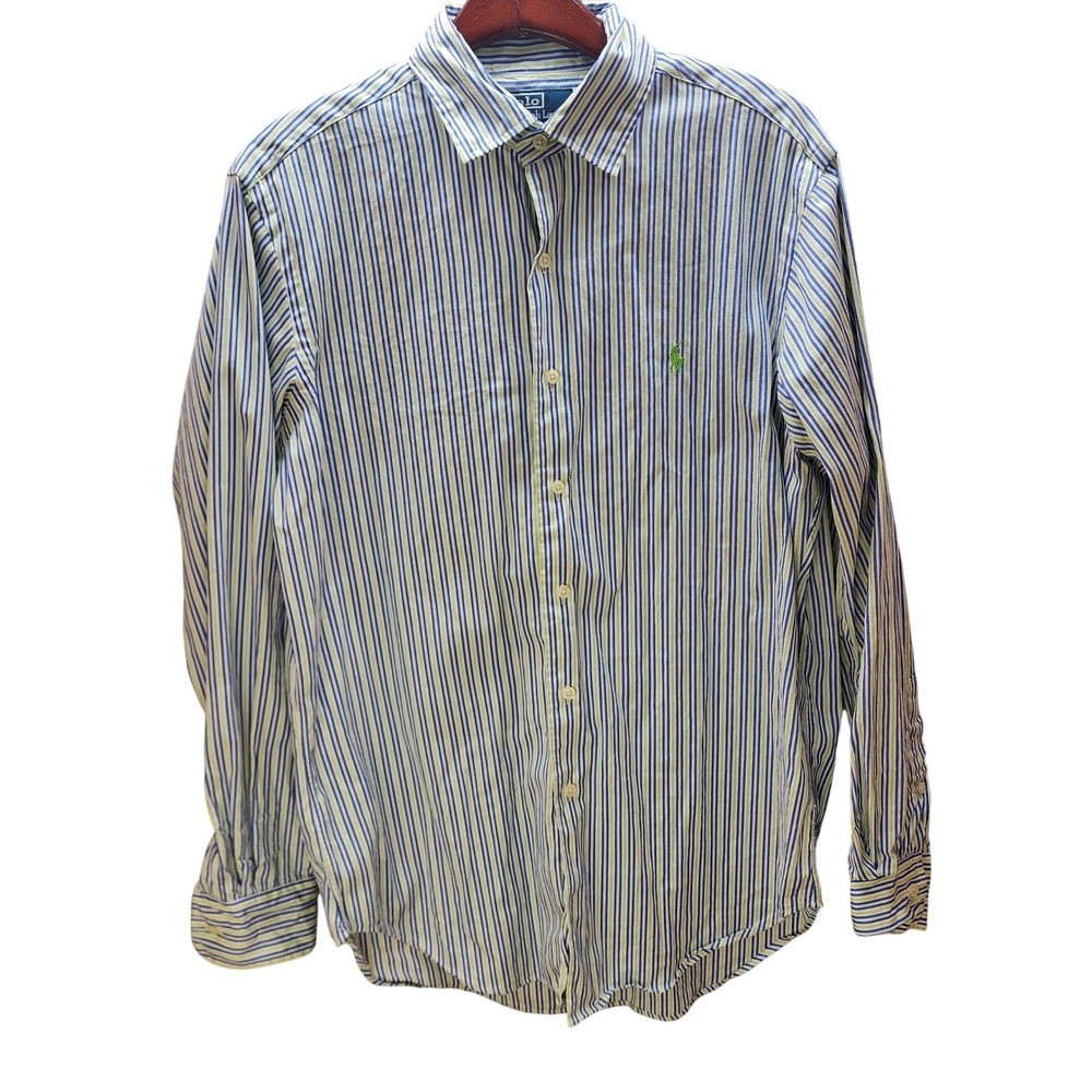 Polo Ralph Lauren Classic Fit Striped Button Down Shirt Blue Green White Mens M